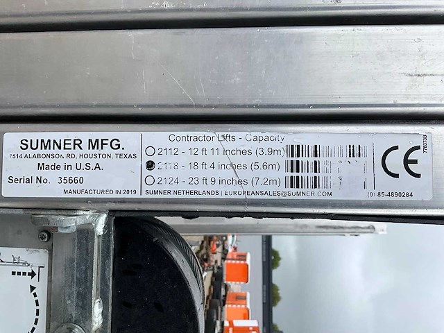 2019 sumner manufacturing 2118 materiaallift / kanaallift - afbeelding 4 van  12