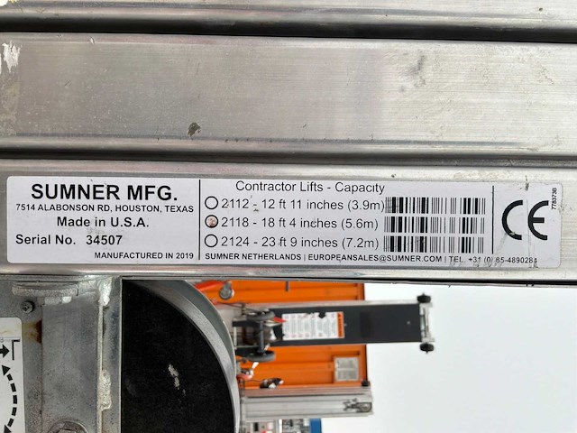 2019 sumner manufacturing 2118 materiaallift / kanaallift - afbeelding 8 van  8