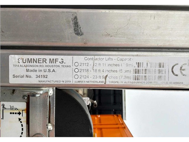 2019 sumner manufacturing 2118 materiaallift / kanaallift - afbeelding 8 van  8
