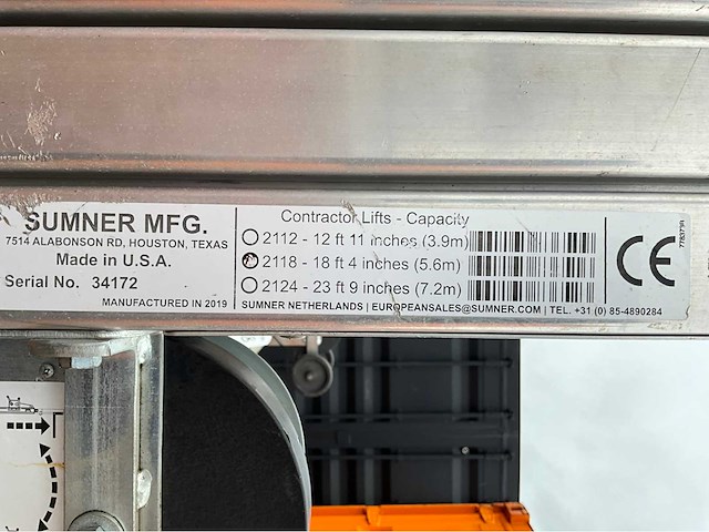 2019 sumner manufacturing 2118 materiaallift / kanaallift - afbeelding 9 van  9