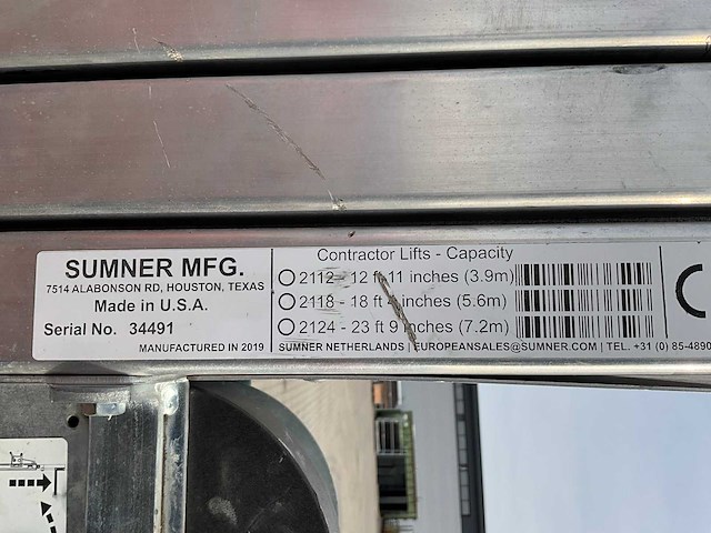 2019 sumner manufacturing 2118 materiaallift / kanaallift - afbeelding 2 van  10
