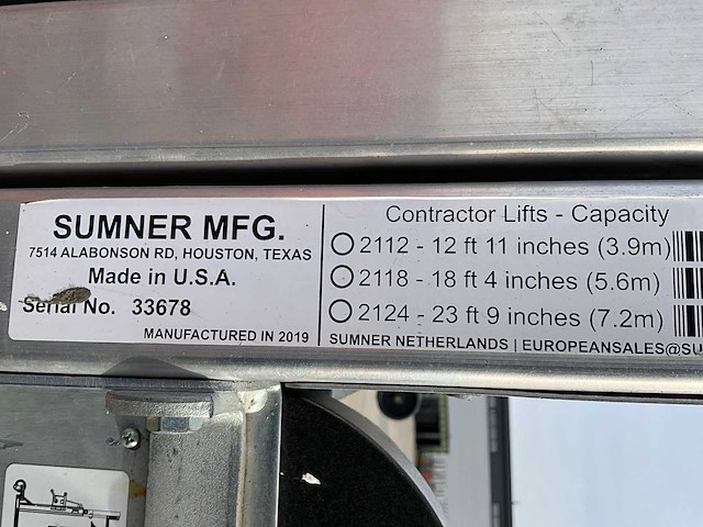 2019 sumner manufacturing 2118 materiaallift / kanaallift - afbeelding 5 van  13