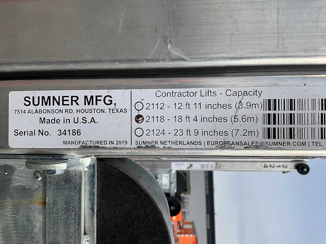 2019 sumner manufacturing 2118 materiaallift / kanaallift - afbeelding 5 van  13