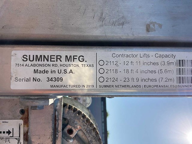 2019 sumner manufacturing 2118 materiaallift / kanaallift - afbeelding 8 van  8