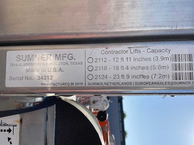 2019 sumner manufacturing 2118 materiaallift / kanaallift - afbeelding 8 van  8