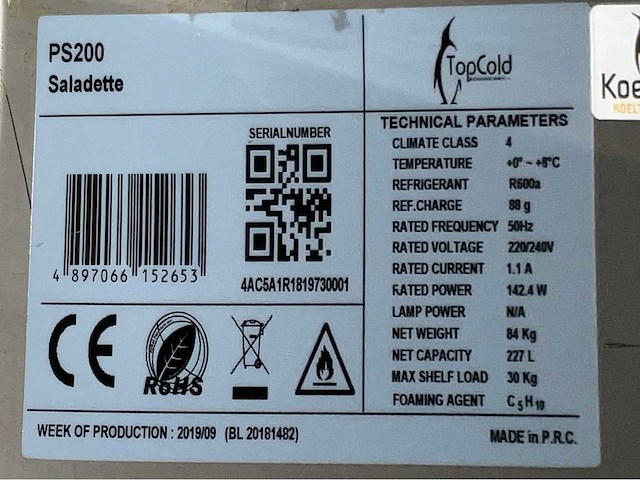 2019 topcold ps200 saladette / koelwerkbank - afbeelding 9 van  9