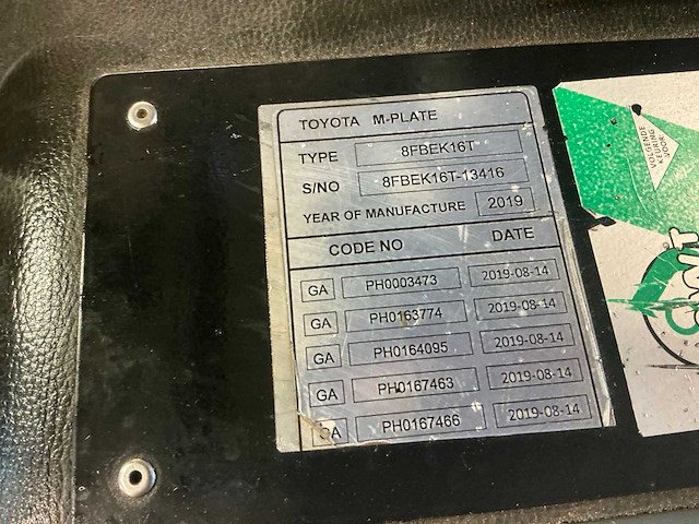 2019 toyota 8fbek16t vorkheftruck - afbeelding 7 van  16