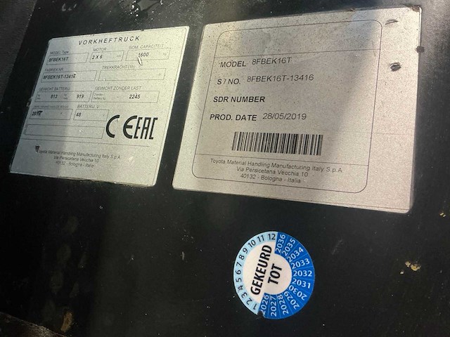 2019 toyota 8fbek16t vorkheftruck - afbeelding 8 van  16