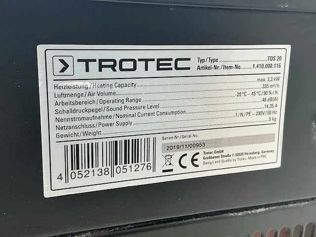 2019 trotec tds 20 elektroheater 3kw - afbeelding 5 van  6