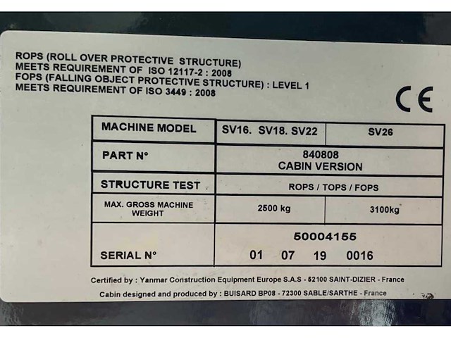 2019 yanmar sv16cr mini graafmachine - afbeelding 27 van  35
