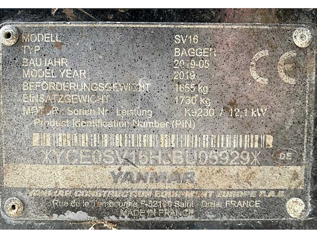 2019 yanmar sv16cr mini graafmachine - afbeelding 29 van  35
