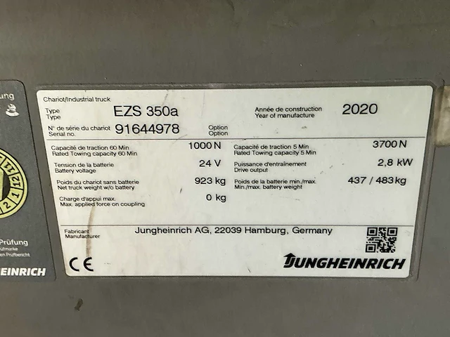 2020 - jungheinrich - ezs-350-a-ftf - takelwagen - afbeelding 11 van  11