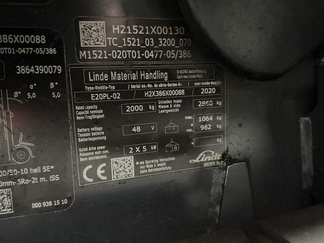 2020 - linde - e20pl-02 - forklift trucks - afbeelding 4 van  4