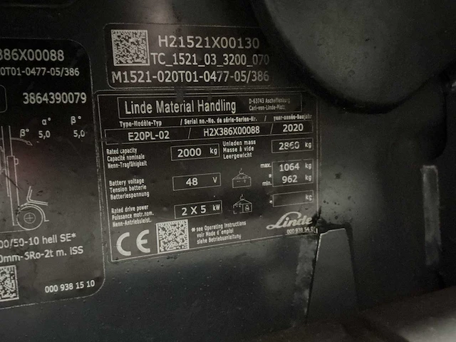 2020 - linde - e20pl-02 - forklift trucks - afbeelding 8 van  9