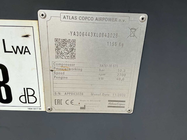 2020 atlas copco xats 138 st5 schroefcompressor - afbeelding 3 van  11