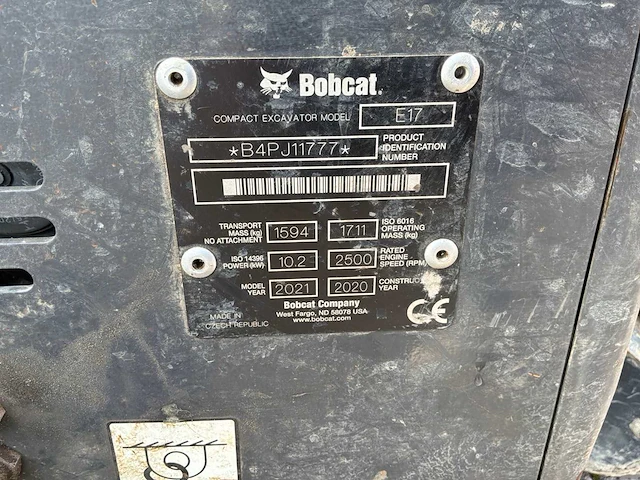 2020 bobcat e17 minigraafmachine - afbeelding 12 van  15