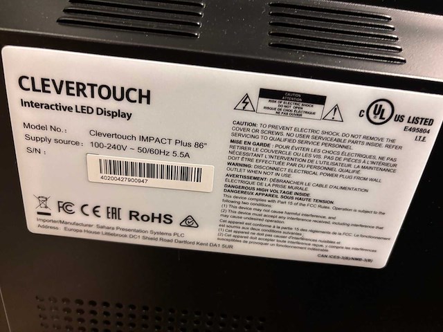 2020 clevertouch impact plus interactive touchscreen 86” - afbeelding 2 van  6