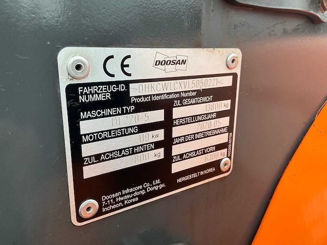2020 doosan dl220-5 wiellader - afbeelding 56 van  56
