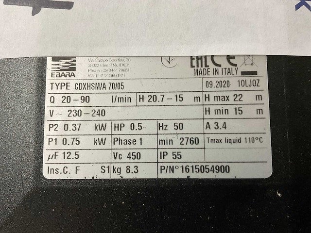 2020 ebara cdxhsm/a 70/05 oppervlaktepomp - afbeelding 4 van  5