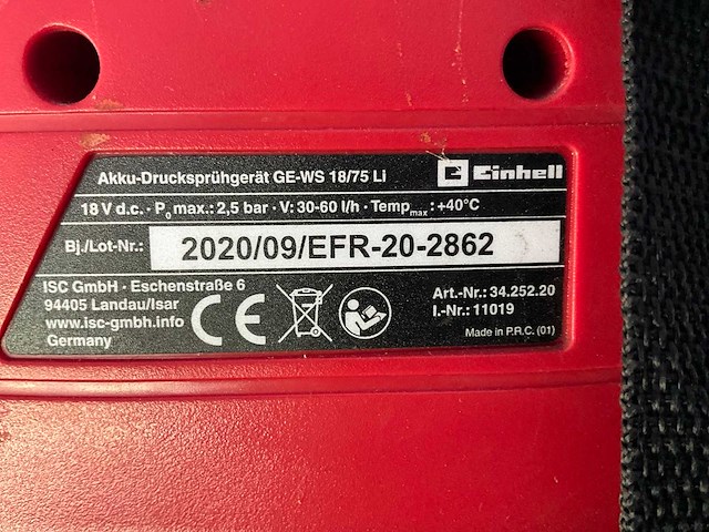 2020 einhell ge-ws rugspuit - afbeelding 3 van  4