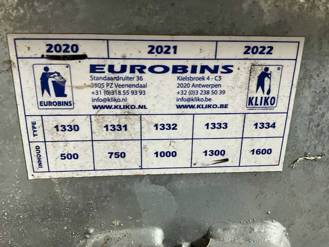 2020 eurobins 1333 afvalcontainer - afbeelding 2 van  10