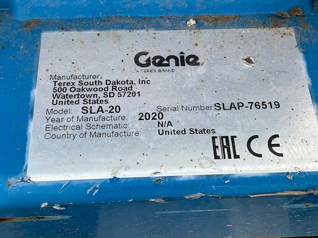 2020 genie sla-20 materiaallift / kanaallift - afbeelding 8 van  16