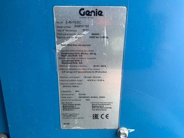 2020 genie z-45 fe / de zelfrijdende kniktelescoophoogwerker - afbeelding 20 van  27