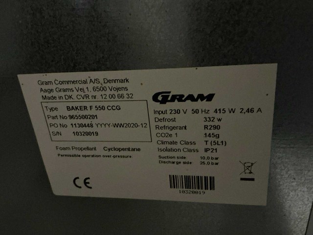 2020 gram baker f550 vrieskast - afbeelding 6 van  6