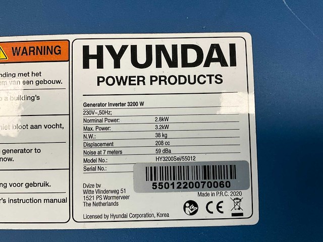 2020 hyundai hy3200sei generator inverter - 3.2kw - afbeelding 6 van  6