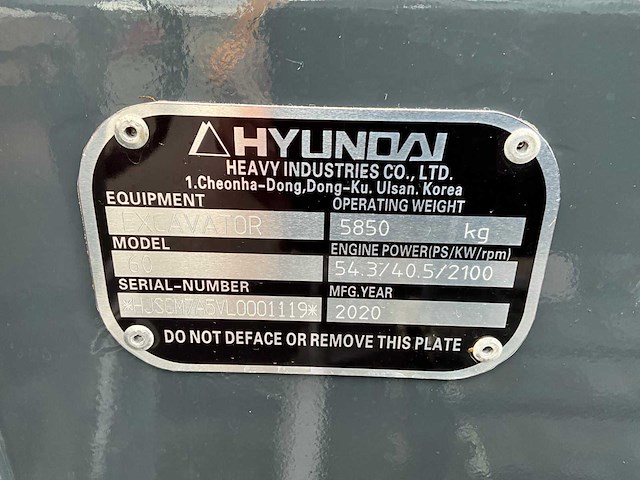 2020 hyundai robex 60 midigraafmachine - afbeelding 21 van  29