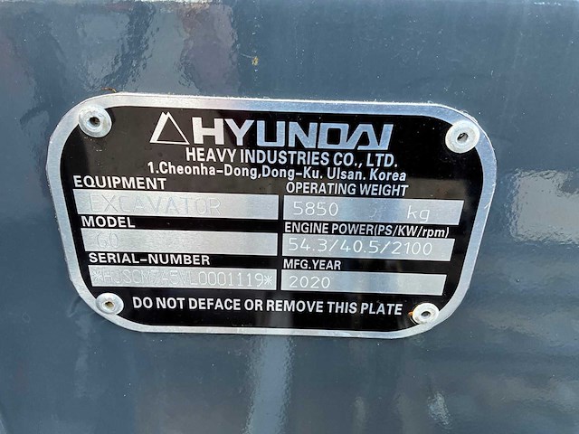 2020 hyundai robex 60 midigraafmachine - afbeelding 24 van  29