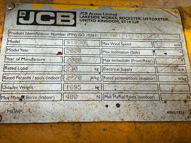 2020 jcb s1930e hoogwerker - afbeelding 4 van  12