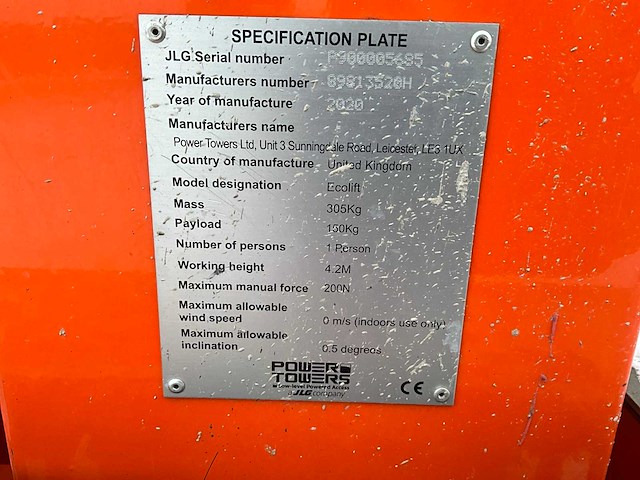2020 jlg power towers ecolift personenlift - afbeelding 8 van  8