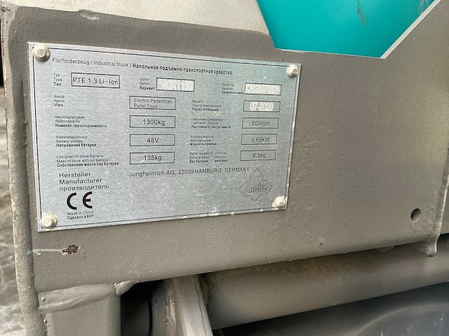 2020 jungheinrich pte1.3 li-ion elektrische palletwagen - afbeelding 21 van  25