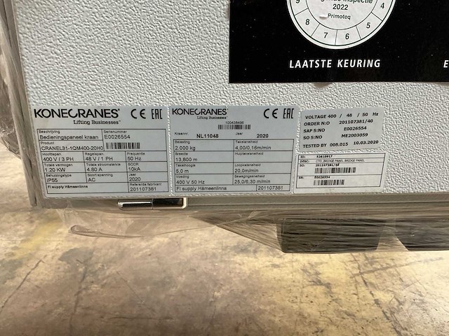 2020 konecranes 2.000 kg x 13,80 m bovenloopkraan - afbeelding 9 van  19