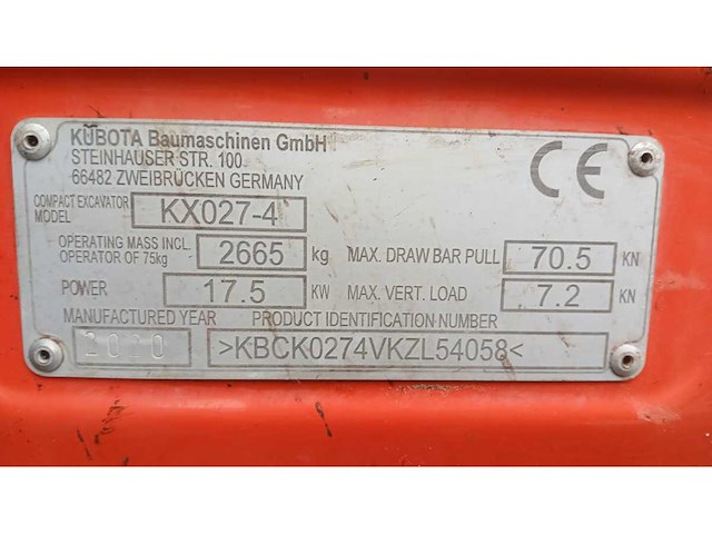 2020 kubota kx027-4 minigraafmachine - afbeelding 9 van  12