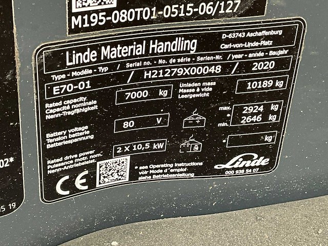 2020 linde e 70 vorkheftruck - afbeelding 17 van  24