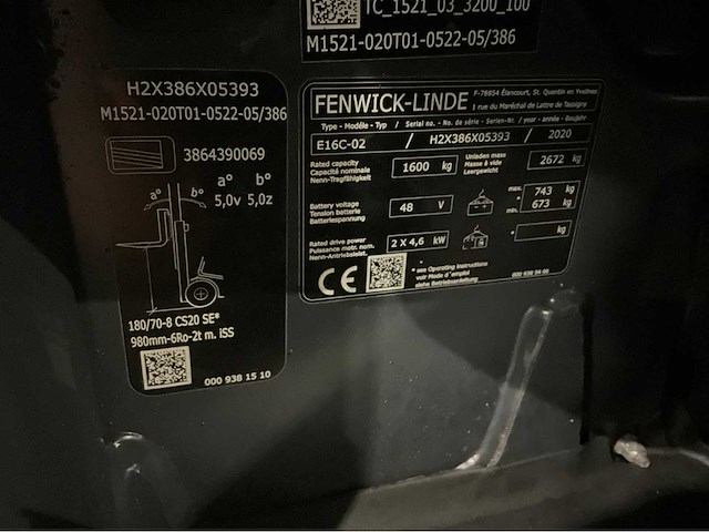 2020 linde e16-02 1600 kg 4888uur vorkheftruck - afbeelding 7 van  11