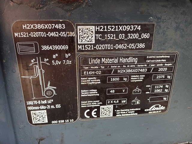 2020 linde e16h-02 vorkheftruck - afbeelding 5 van  18