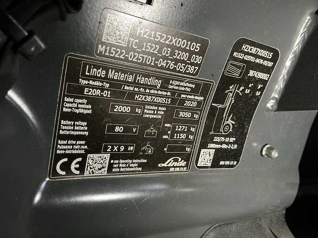 2020 linde e20 roadster vorkheftruck - afbeelding 15 van  28
