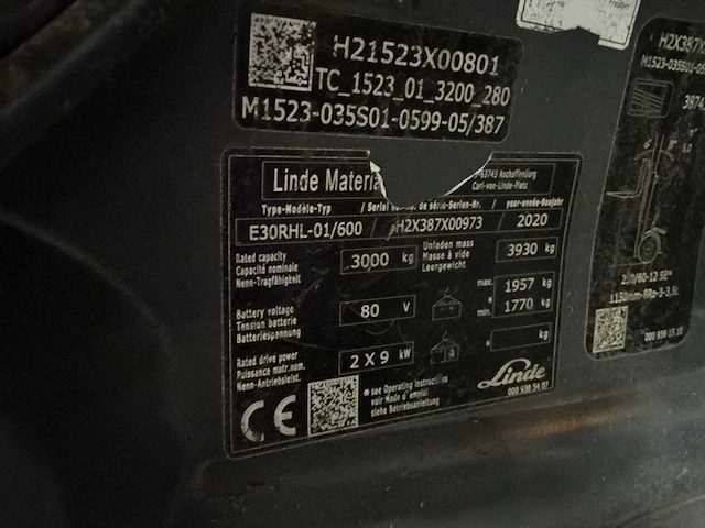 2020 linde e30 rhl-01/600 vorkheftruck - afbeelding 15 van  22