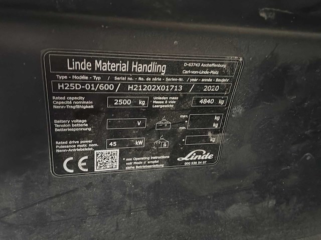 2020 linde h25d-01/600 vorkheftruck - afbeelding 7 van  15