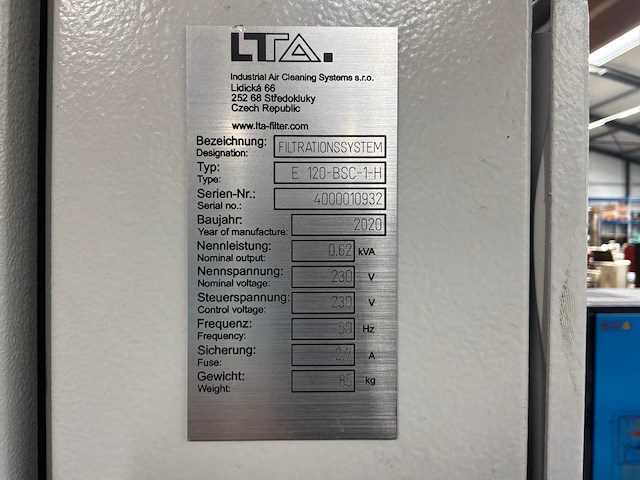 2020 lta industrial air cleaning e 120-bsc-1-h industriële filterunit - afbeelding 2 van  10