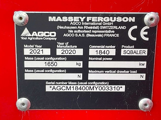 2020 massey ferguson 1840 balenpers - afbeelding 11 van  19