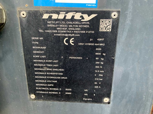2020 nifty hr21-hybrid 4x4 mk2 zelfrijdende kniktelescoophoogwerker - afbeelding 15 van  25