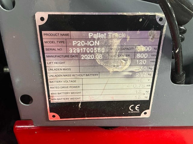 2020 pallet truck p20-ion elektrische palletwagen - afbeelding 2 van  10