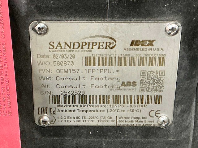 2020 sandpiper oem157.1fp1ppu pneumatische dubbele membraampomp - afbeelding 6 van  6