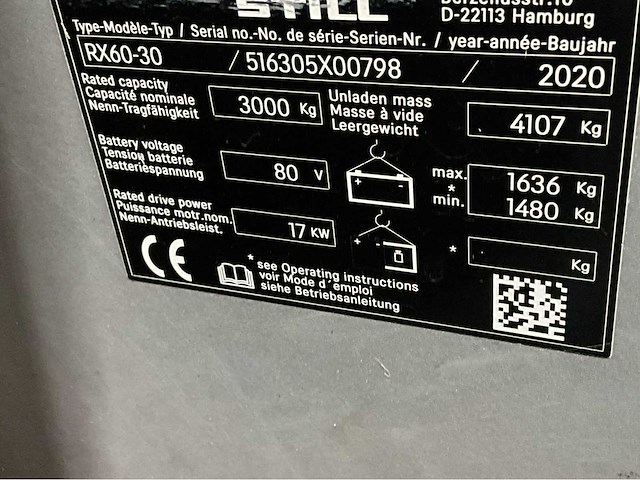 2020 still rx60-30 3000kg 6700mm hefhoogte vorkheftruck - afbeelding 10 van  18
