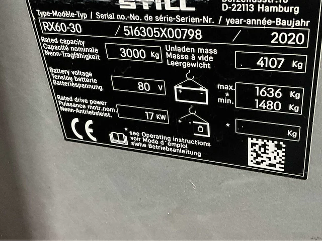 2020 still rx60-30 3000kg 6700mm hefhoogte vorkheftruck - afbeelding 10 van  18