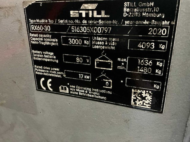 2020 still rx60-30 3000kg 6700mm hefhoogte vorkheftruck - afbeelding 10 van  18